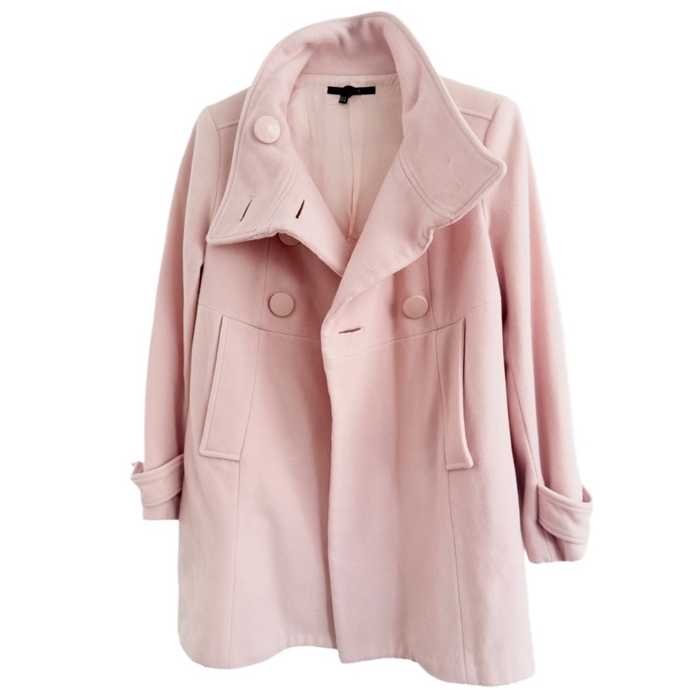 Zara Pink Wool Blend Pea Coat Double Breasted Jacket M Coquette - Picture 5 of 11